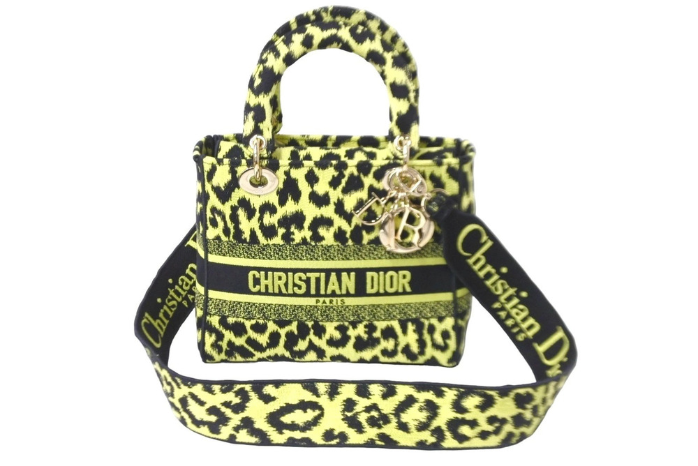 Christian Dior Lady Lite bag black Mizza leopard Yellow
